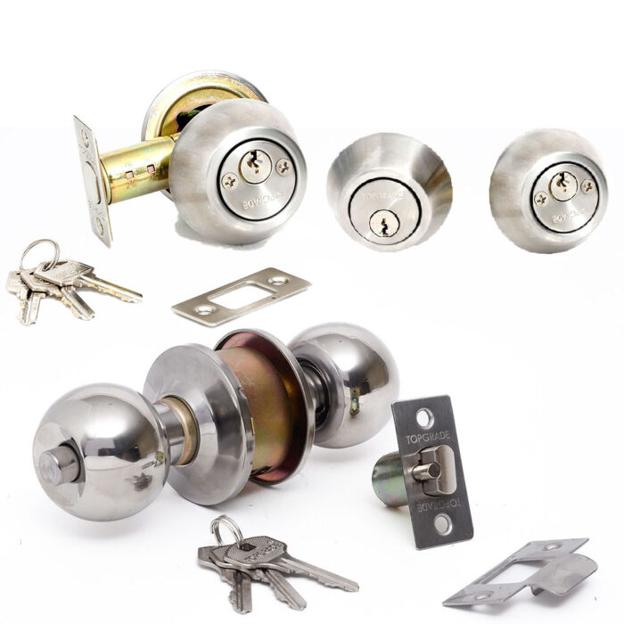 Combo Knob & Deadbolt Lockset - Polished Stainless Steel & Chrome Plated