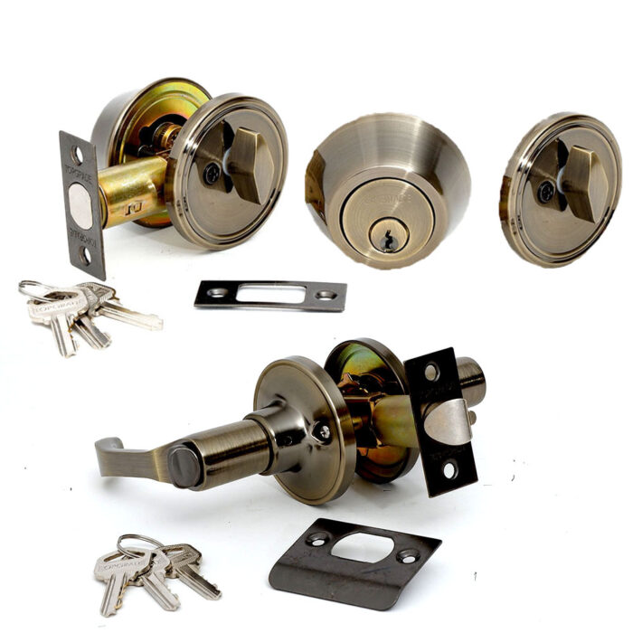 Combo Lever & Deadbolt Lockset - Antique Brass