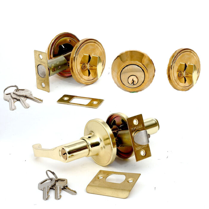 Combo Lever & Deadbolt Lockset - Polished Brass