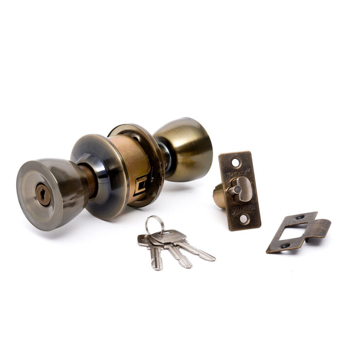 Cylindrical Knob Lockset Antique Brass