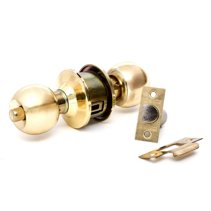 Cylindrical Bathroom Lockset Polished Brass