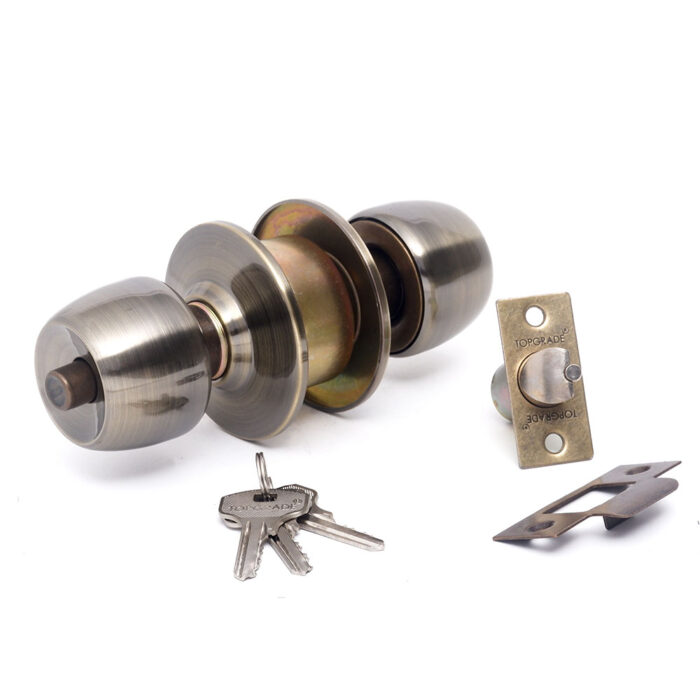 Cylindrical Knob Lockset Antique Brass