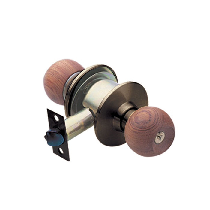 Cylindrical Wood Lockset Antique Brass / Flower Wood