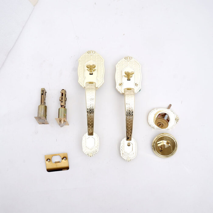 Handle Lock 1 Cylinder & 2 Handles Polished Brass