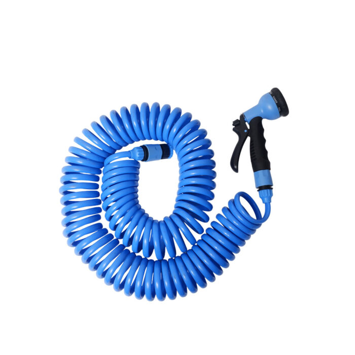 Coil Garden Hose with 8 Function Hose Nozzle 15m
