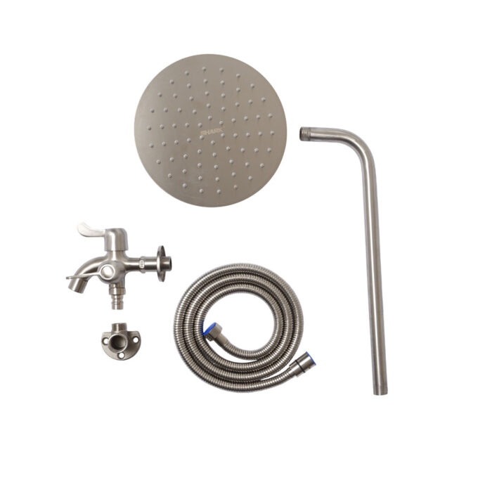 304 Stainless Steel Rain Shower Head Round 8" with Stainless Steel 304 Shower Arm 18", Dual Faucet & Wall Plate Elbow