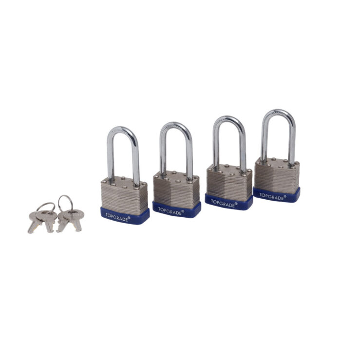 4 Pcs Set Heavy Duty Laminated Padlock with 4 Pcs Key Alike 40mm - Long Shackle