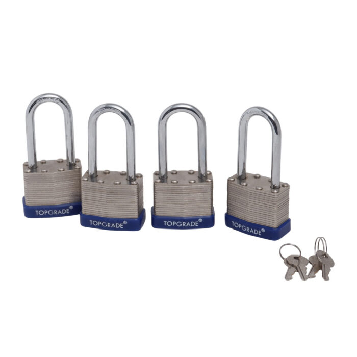 4 Pcs Set Heavy Duty Laminated Padlock with 4 Pcs Key Alike 50mm - Long Shackle