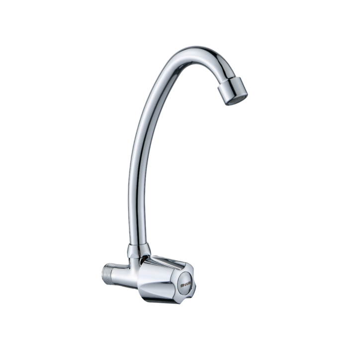 Gooseneck Kitchen Faucet Round Handle - Wall Mounted